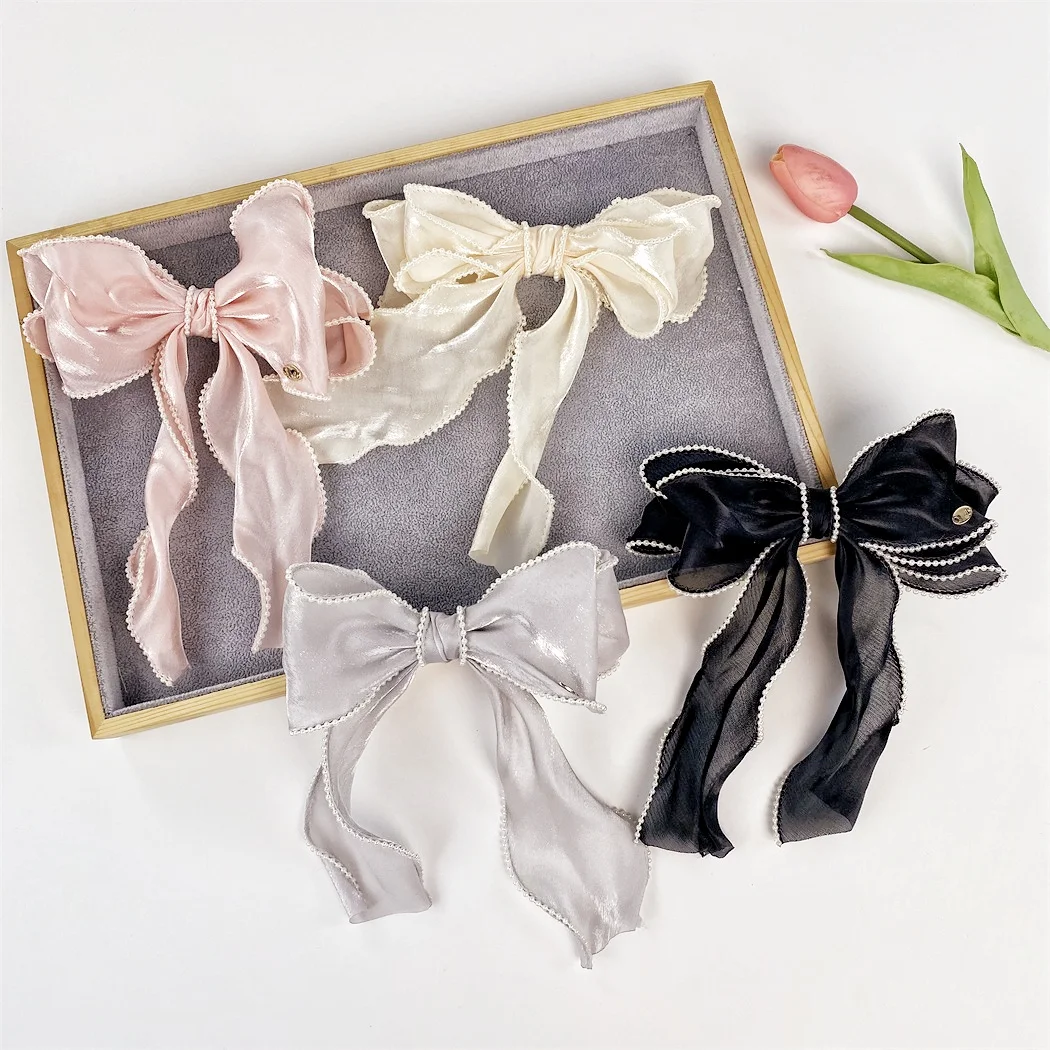 Fashion New Sweet Chiffon Flower Sheer Ribbon Hair Bow With Clip For Girls Hair Accessories