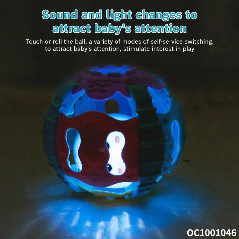 Wholesale Silicone Baby Comforter Toy and Baby Products Sensory Soft Rubber Rattle Ball with Light Music