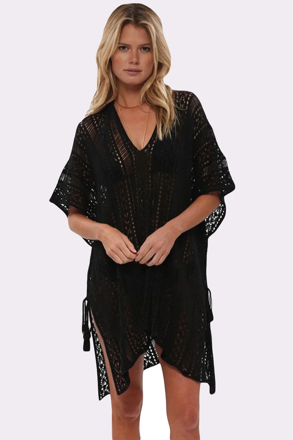 2022 Summer Beach Wear See Through Hollow Out Knitted Crochet Sexy Swimsuit Cover Up Beach Dress