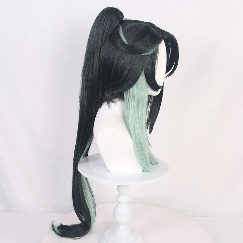 Wholesale 70cm Long Straight Demon Slayer Wig Black Light Green Mixed Tokitou Muichirou Synthetic Anime Cosplay Wigs