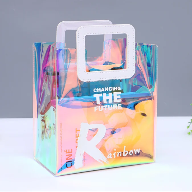2021 new design fashion custom logo print transparent women laser pvc clear tote bag
