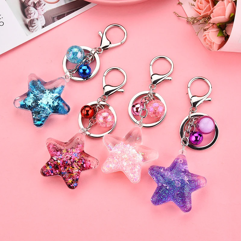 Custom Promotional Gifts Liquid Glitter Acrylic Charm Creative Pendant Into Oil Liquid Quicksand Keychain