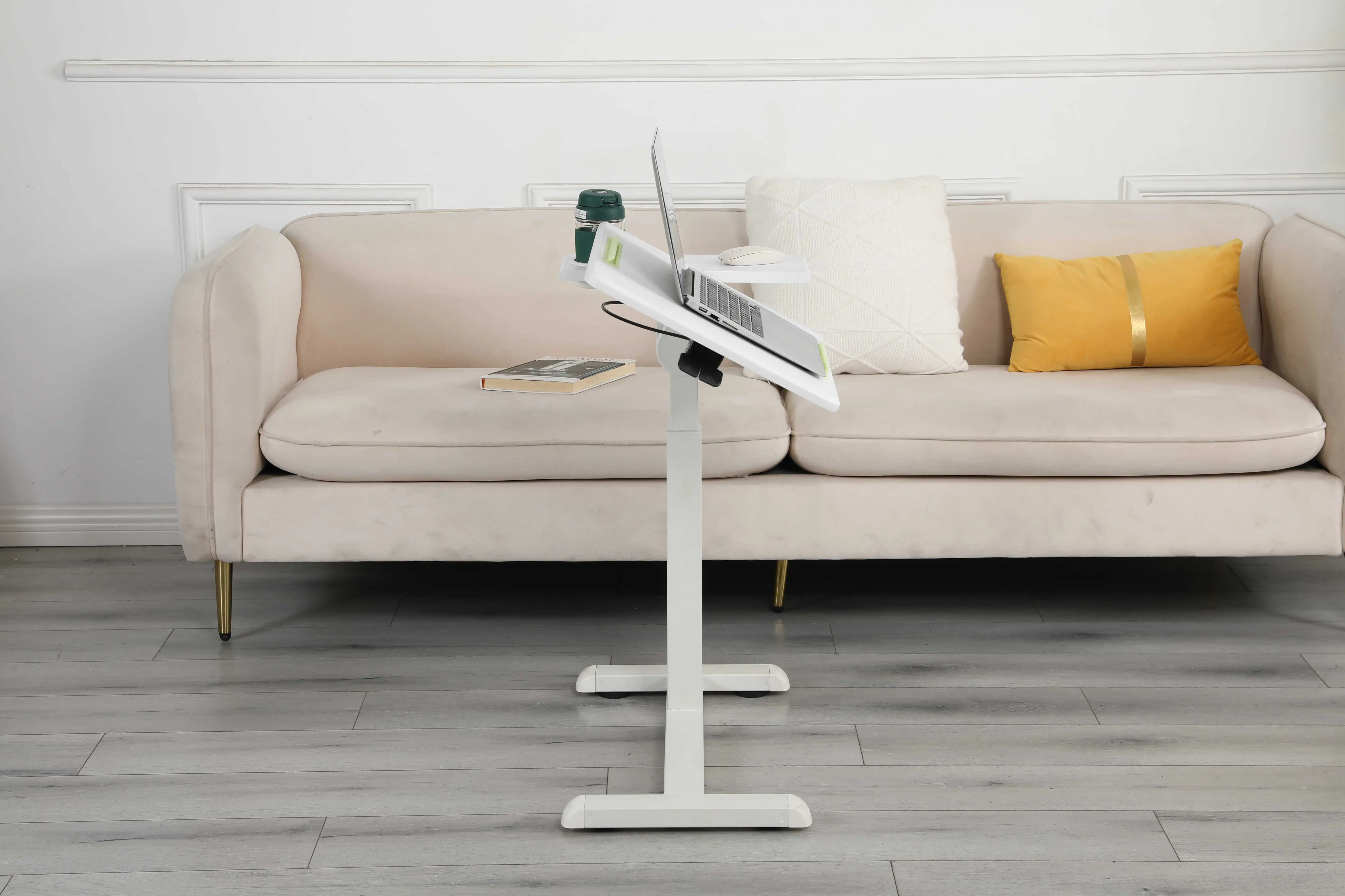 Pneumatic Gas Height Adjustable Overbed Desk & Table  Bedside Medical Table with Wheels and Tilting Tabletop