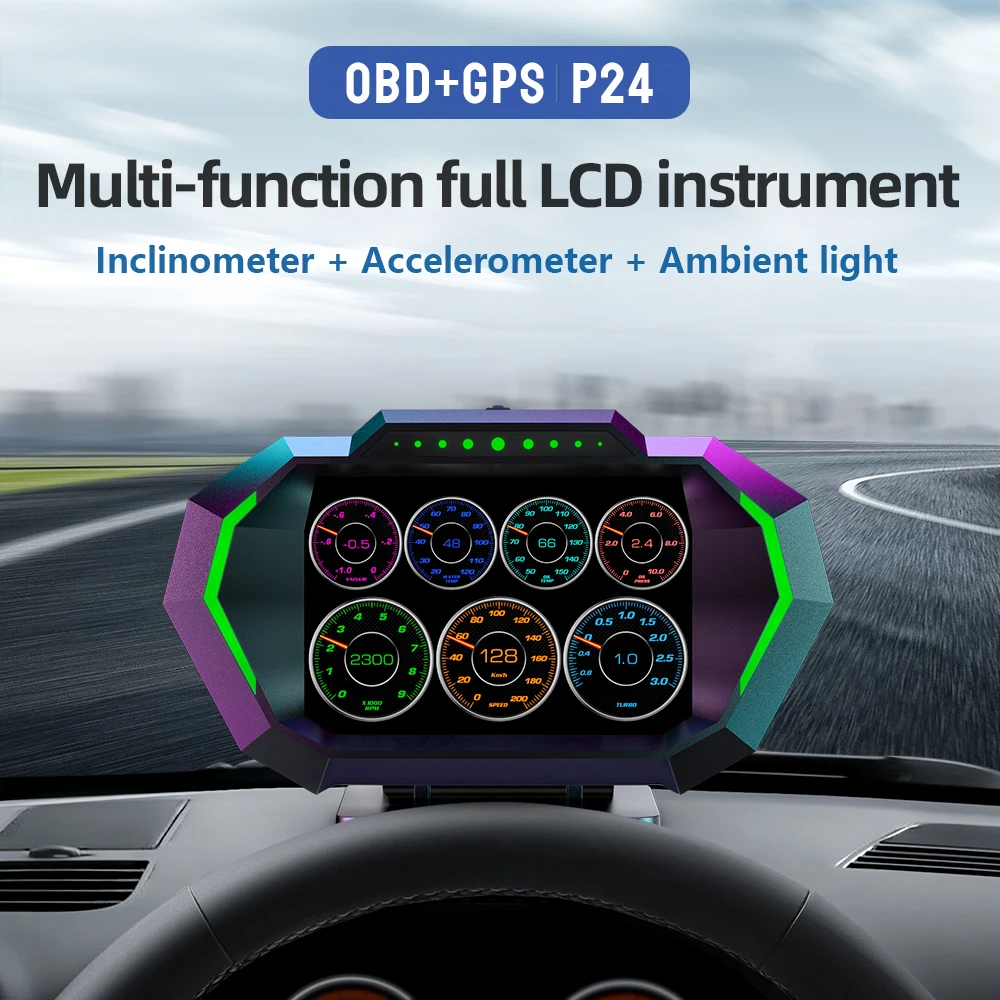 P24 3.5 Inch Multilingual Auto Meter Monitor Multi-Function LCD Instrument Alarm Speed Reminder OBD GPS Dual Mode Clock Function