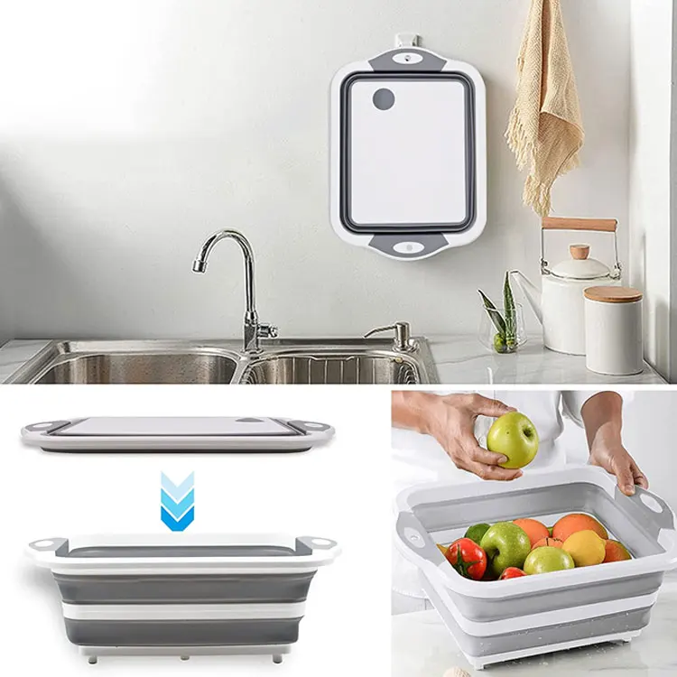 Multifunctional Kitchen Collapsible Cutting Board with Strainer 3 in1 Portable Foldable Cutting Board Foldable Storage Basin