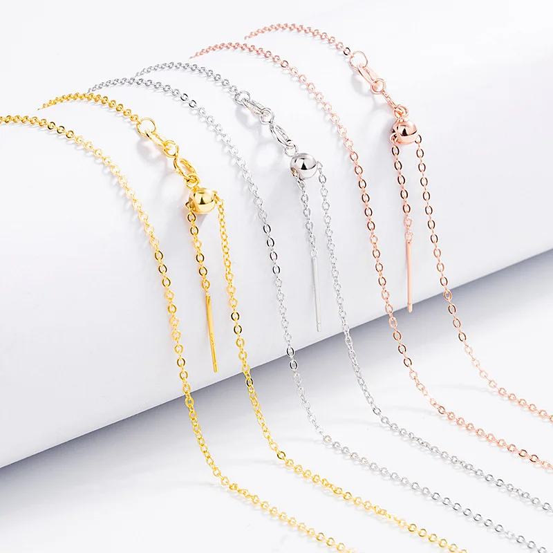 R.GEM. S925 Adjustable Chain Rose Gold White Gold Plating DIY Box Oval Snake Choker Necklace Sterling Silver