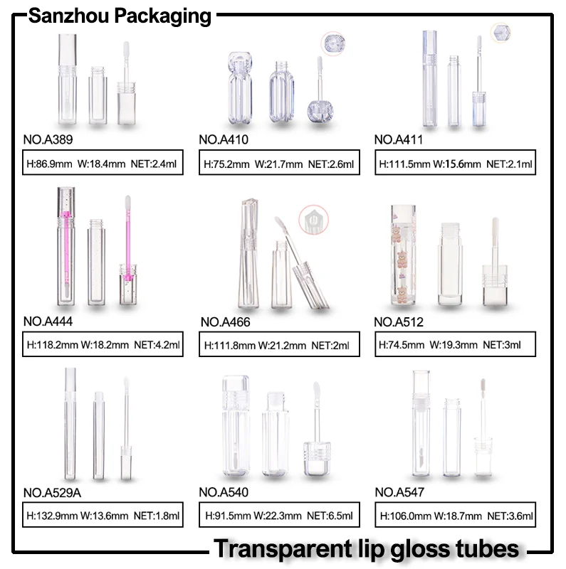 Unique lip gloss tube PETG transparent luxury lipgloss bottle liptint empty container lip oil tube with brush