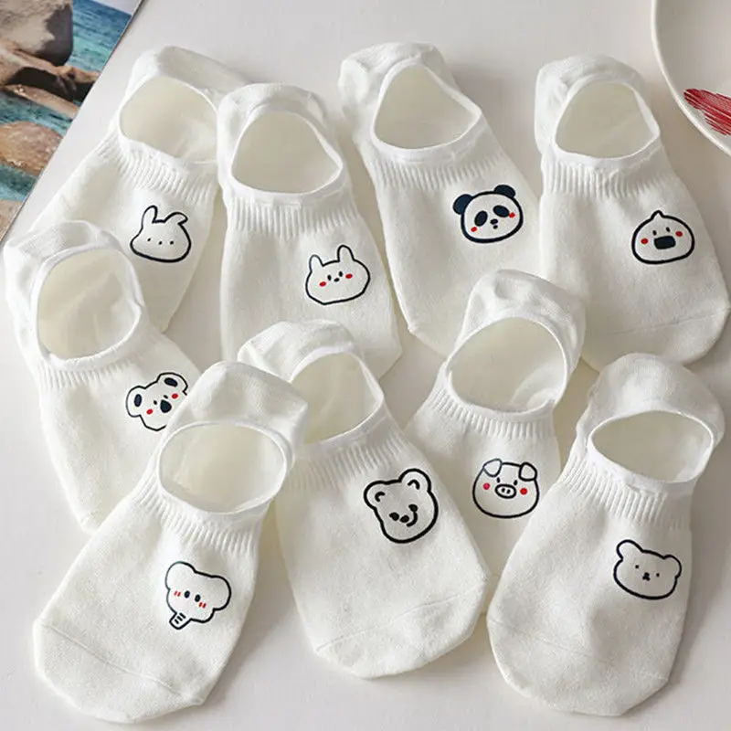 Wholesale Cheap Summer Cute Cartoon Animals Girls Socks Cozy Cotton White Color Women Invisible Socks