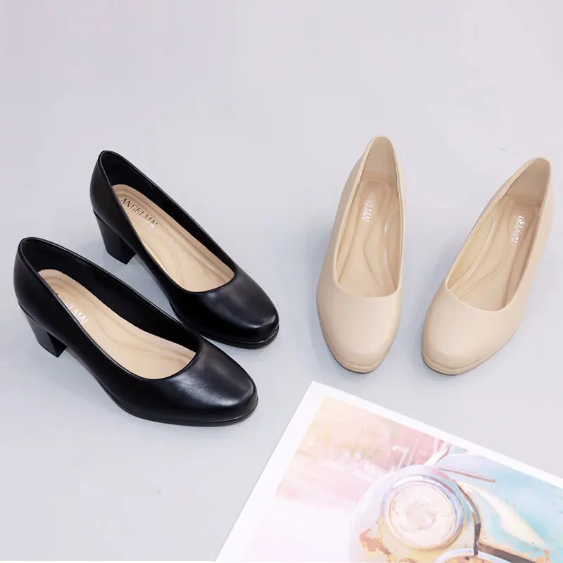 Heels Women 2023 Formal Dress Shoes Uniform Block Heel Ladies Office Shoes Hotel Airline Female Work Pump Girls School Shoes