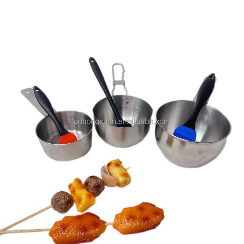 BBQ stainless steel basting bowl with measurement basting brush silicone sauce brush food grade 750 500 300ml home kitchen use
