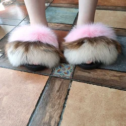Factory wholesale Fashion Fox Fur Slides Slippers Custom Real Mink Fur Raccoon Fur Sandals woman shoes