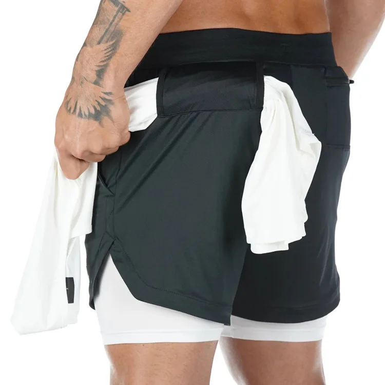 2021 Amazon мужские спортивные шорты для тренировок 2 в 1 двухслойные спортивные шорты с карманами