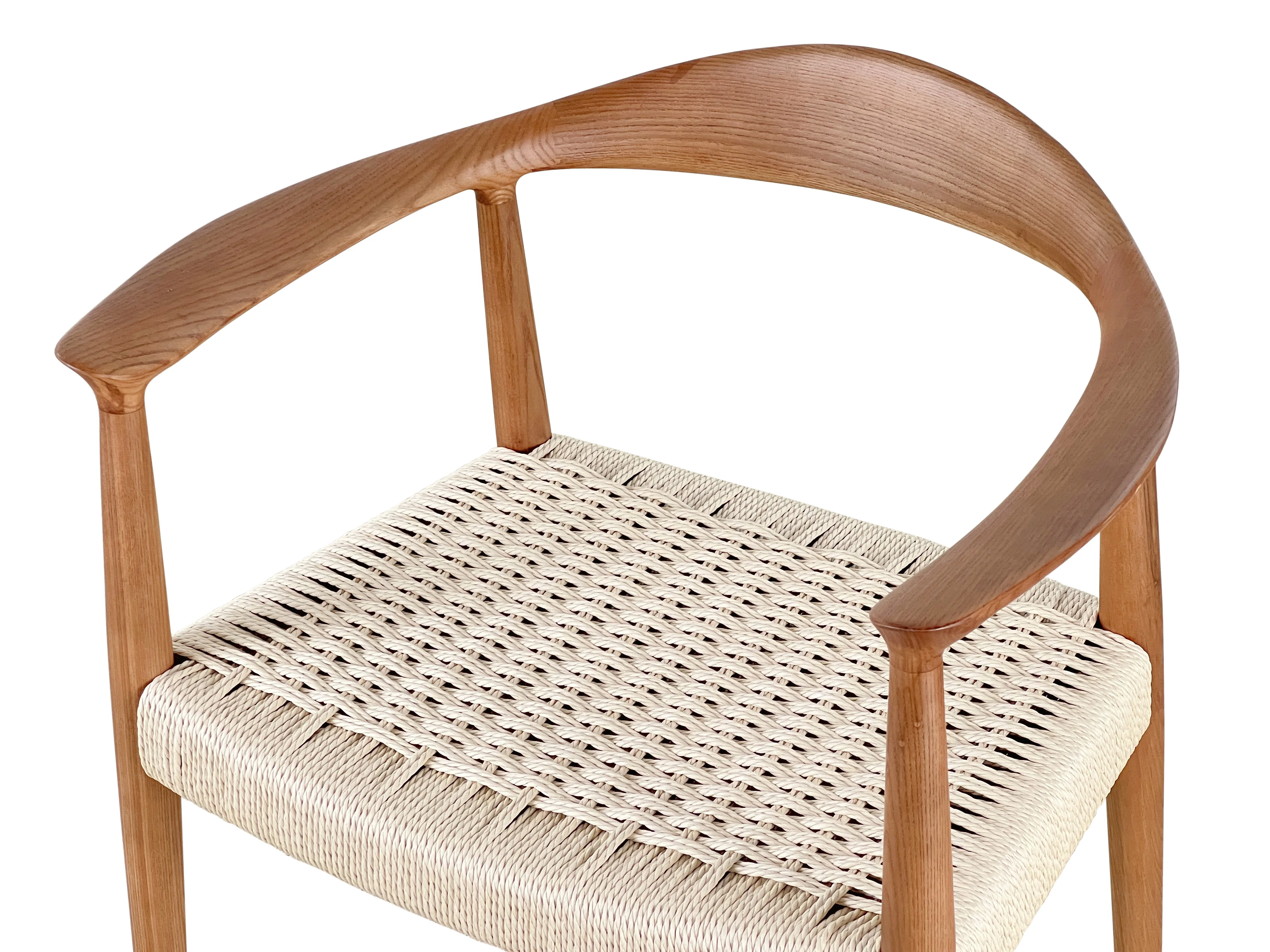 solid ash wood frame dining chair classic design armrest woven rope seat dining chair restaurant wooden chair