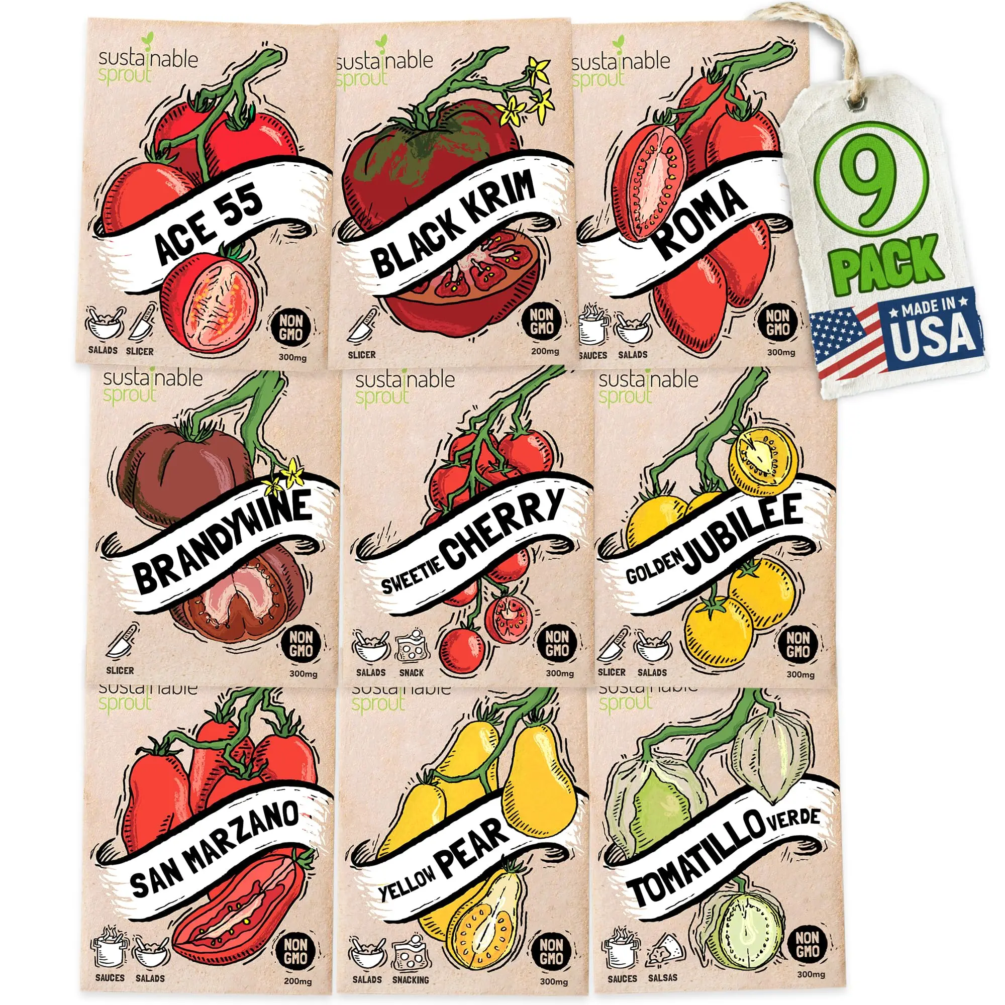 Direct Sale Sustainable  Heirloom Tomato 9 Variety Pack Organic Tomato for Planting Indoors  Perfect for sauces