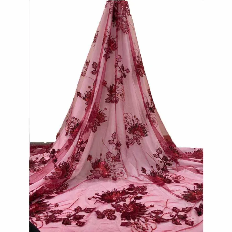 Mesh Embroidered Lace Beads Golden 100% Polyester 3d Embroidered Lace Dress