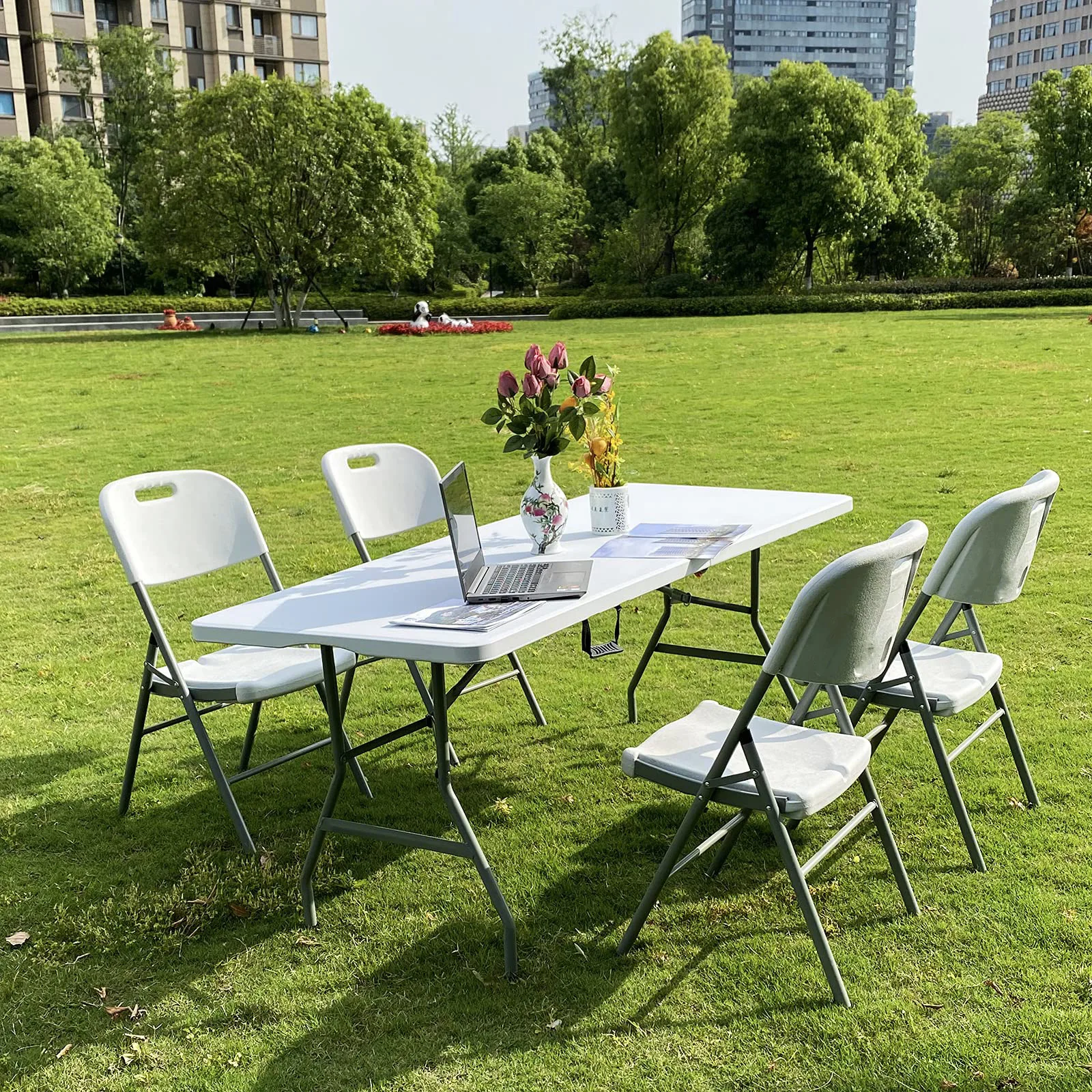 High quality outdoor and indoor plastic black Camping tables and chairs party banquet tables for Camping