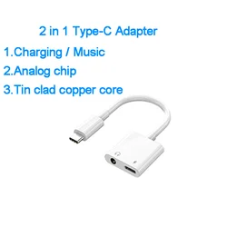 2 In 1 Type-C to 3.5mm Headphone Jack Female Audio Live Calling Fast Charging Aux Audio Cable Adapter