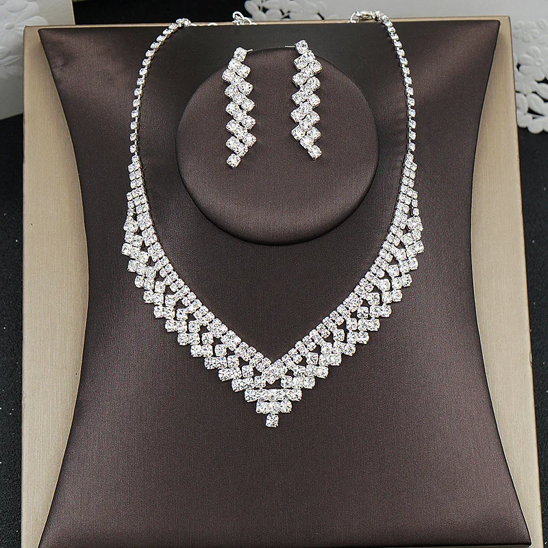 Wedding Bridal Austrian Crystal Necklace And Earring Accessories Luxury Fashion Jewelry Set For Women