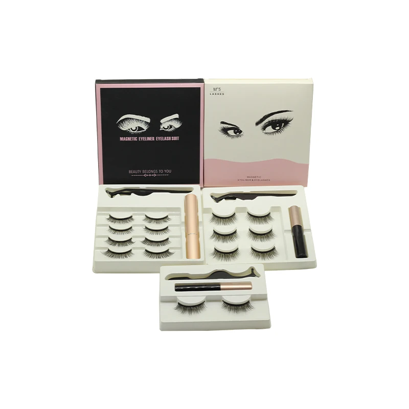 New Design 3D Magnetic Eyelashes Magnetic with Liquid Magnetic Eyeliner Lashes Five Magnet Eyelash Set with Tweezers Crisscross