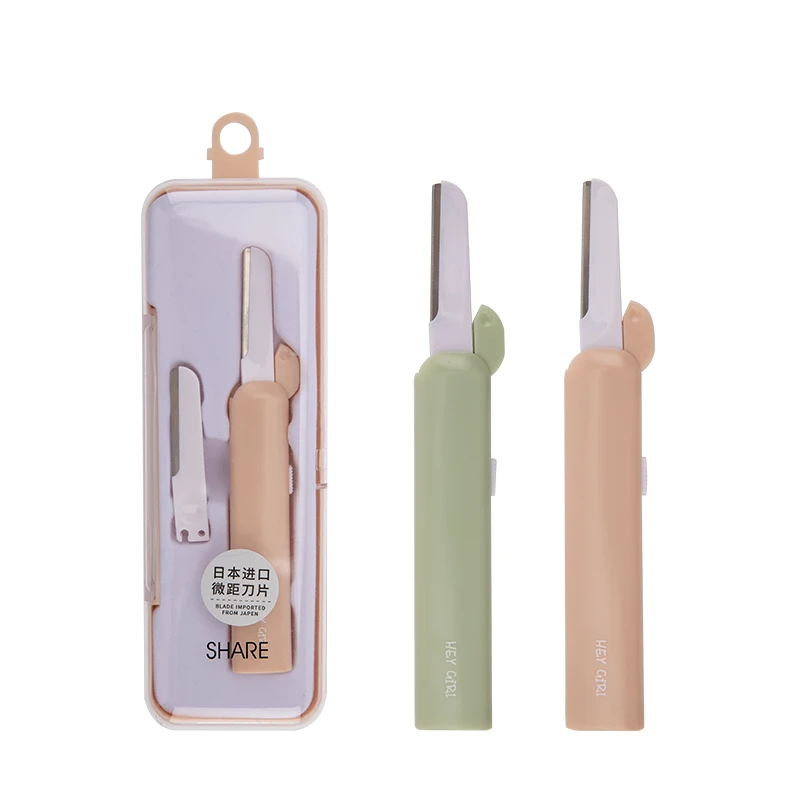 private label low MOQ Replaceable Japanese blade retractable eyebrow trimmer high quality eyebrow razor for ladies shaving