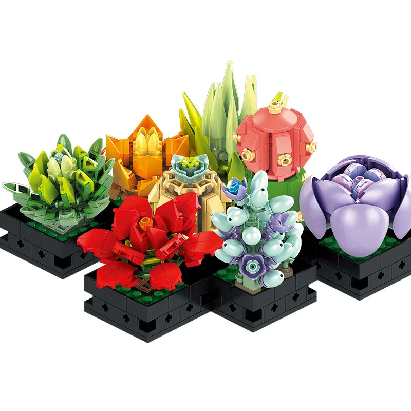 2022 New Toy Artificial Assembling block flowers cheap toys artifical flower gril gift flower bouquet building block