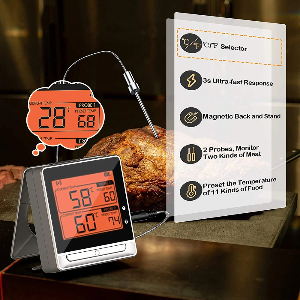 Mini Wireless Stainless Dual Probe BBQ Cooking Steak Food Meat Thermometer For Grill,Smoker,Kitchen Deep Fry Mini5