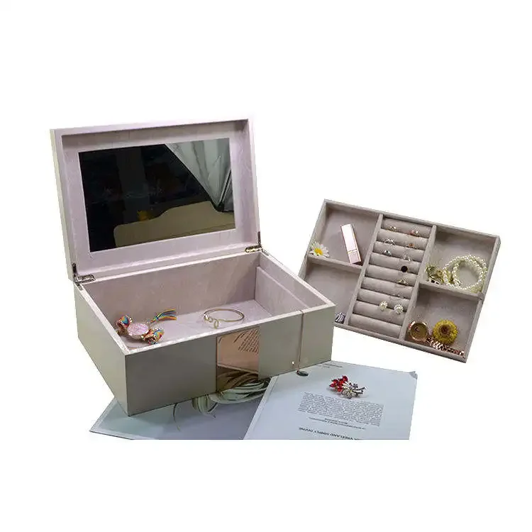 Mexda  Luxury Double Makeup Case Metal Magnetic Edge Two Layers Large Capacity Piano Paint Ring Earrings Jewelry Case