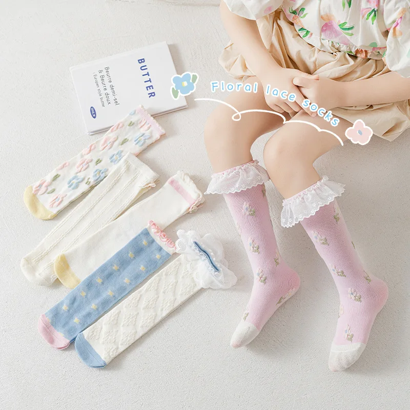 Princess floral lolita baby lace socks kids knee high socks kids girl sock