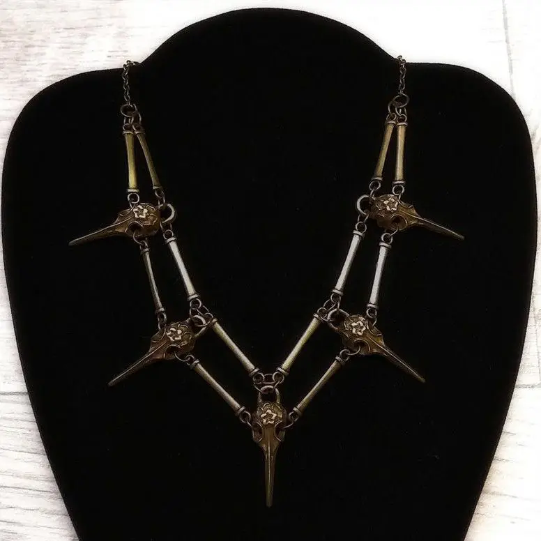 Euro-american Gothic bird skull choker Evil skull pagan wizard magic necklace