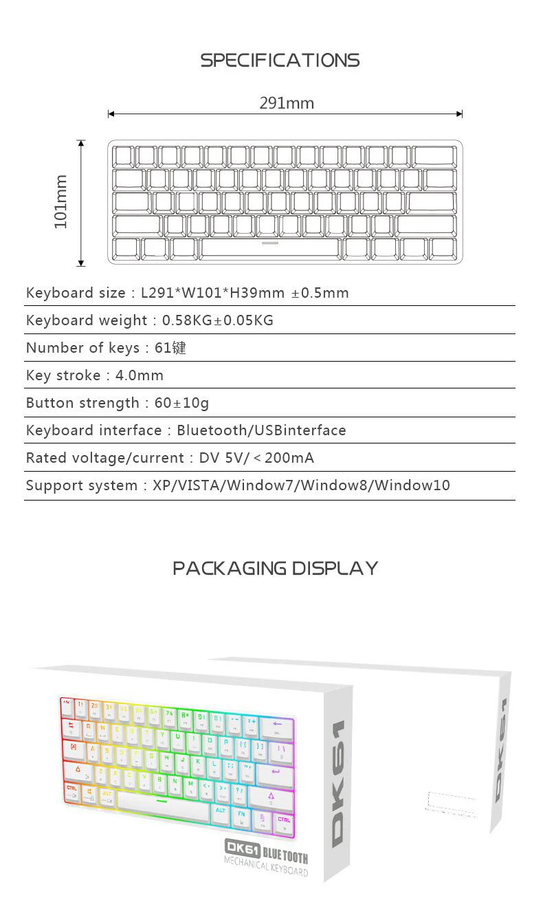  Беспроводная игровая клавиатура RGB Механическая 61 клавиша вишня MX Переключатель линейное действие синий красный коричневый черный переключатель для PC Gamer