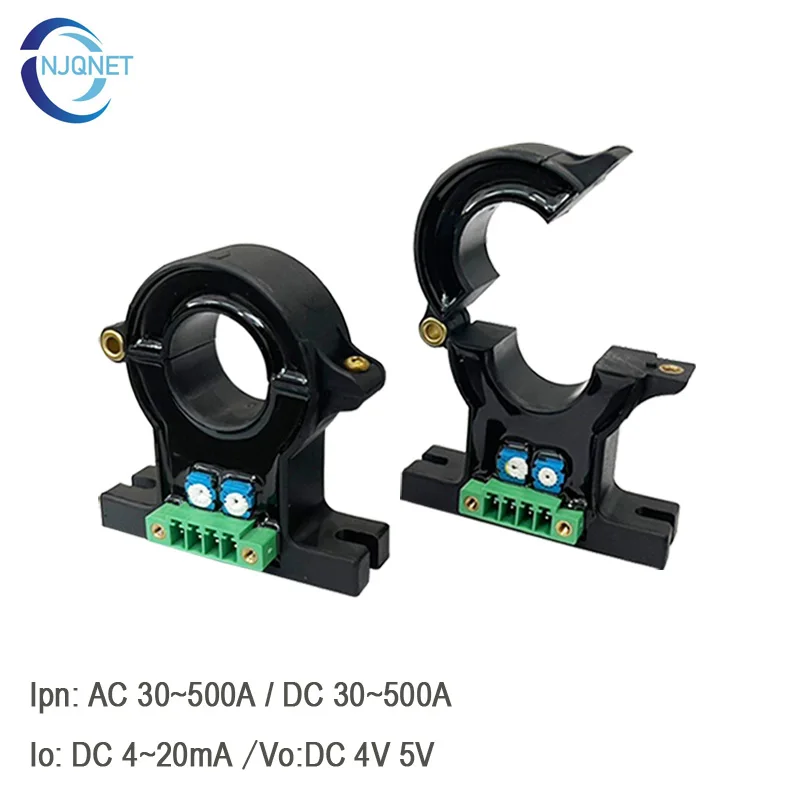 QNDBK1-21 Clamp Sensor AC or DC/4-20mA or 4V 5V Split Core Current Sensor 30A 100A 200A 300A 400A 500A Current Transmitter +24V