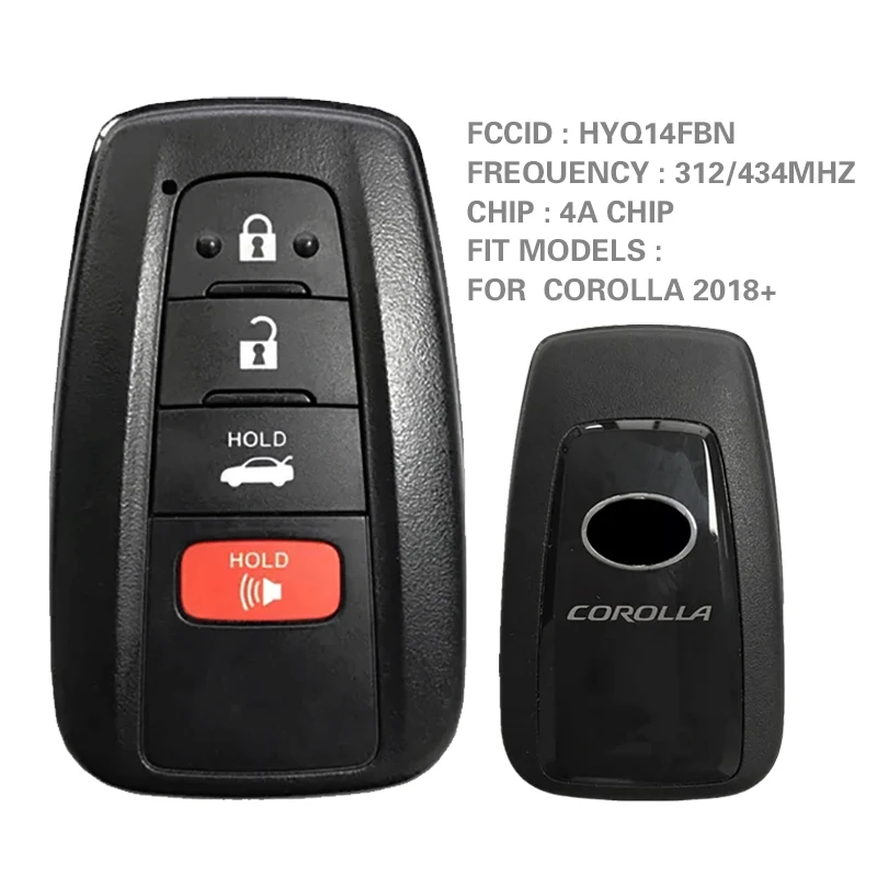CN007266-D Aftermarket 2 Button Smart Key For T-oyota Corolla Remote 312/314 MHZ 4A Chip HYQ14FBN For Brazil Market 8990H-12010