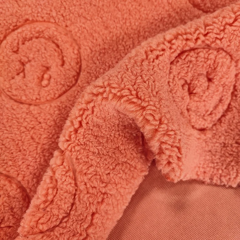 Smiling face design fleece sherpa solid plain color embossed garment sherpa fabric