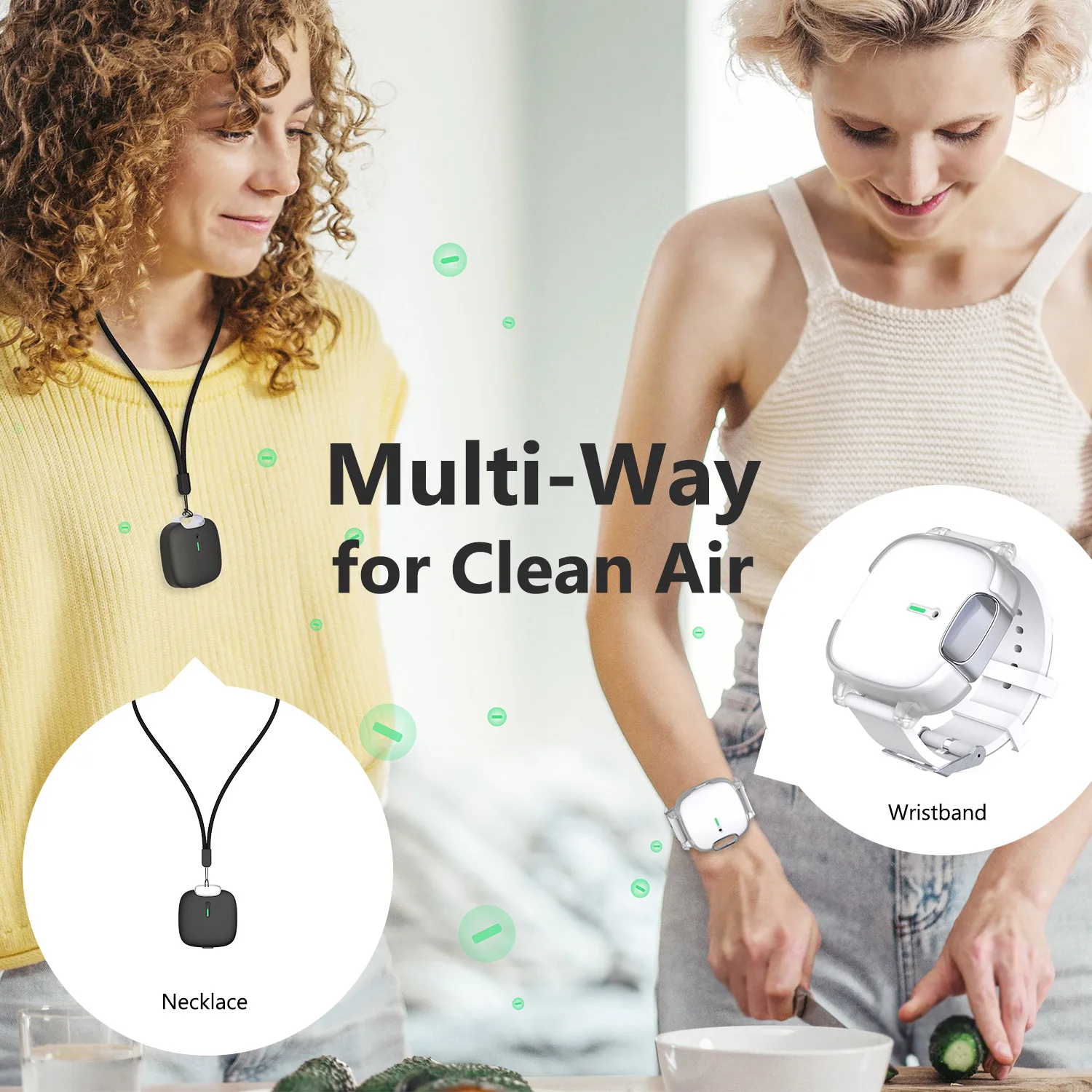 2-In-1 Portable Small Wrist Wear Air Cleaner Rechargeable Personal Mini Wristband Necklace Air Purifier