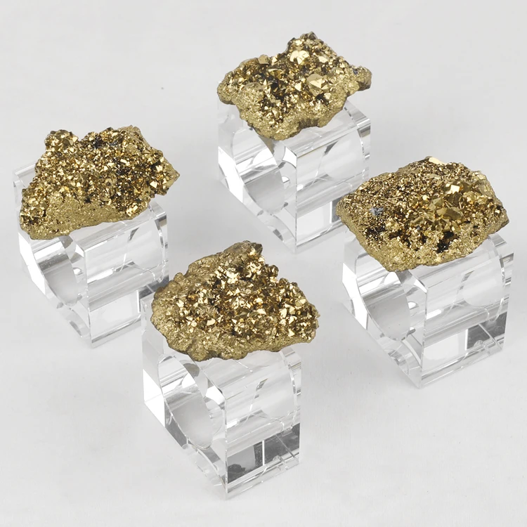 Wholesale Bulk Natural Decorative Crystal Wedding Table Napkin Rings Decoration Accessories Type Aura Gold Geode Napkin Ring