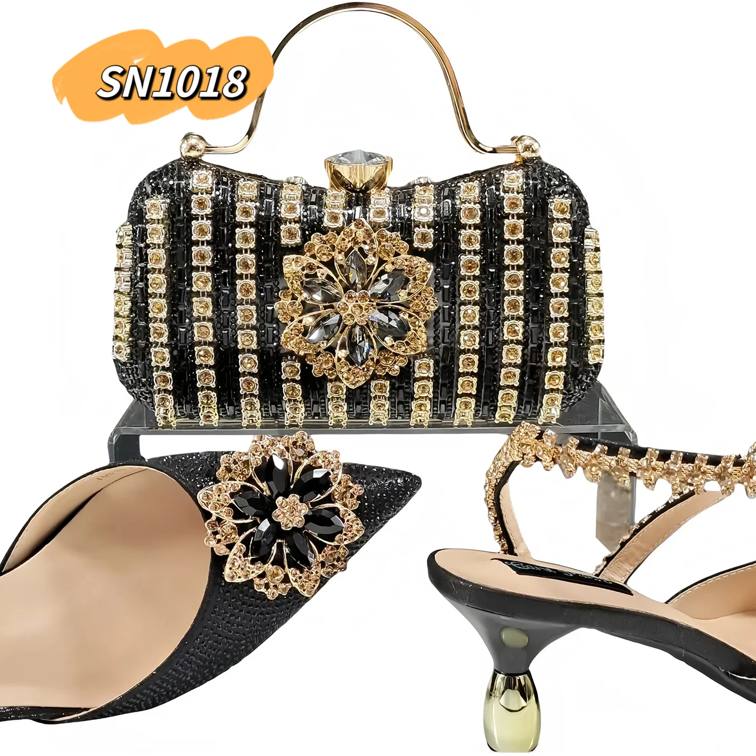 Rhinestone evening matching shoe and bag set high heels peach matching clutch bag woman nigeria inmyshop