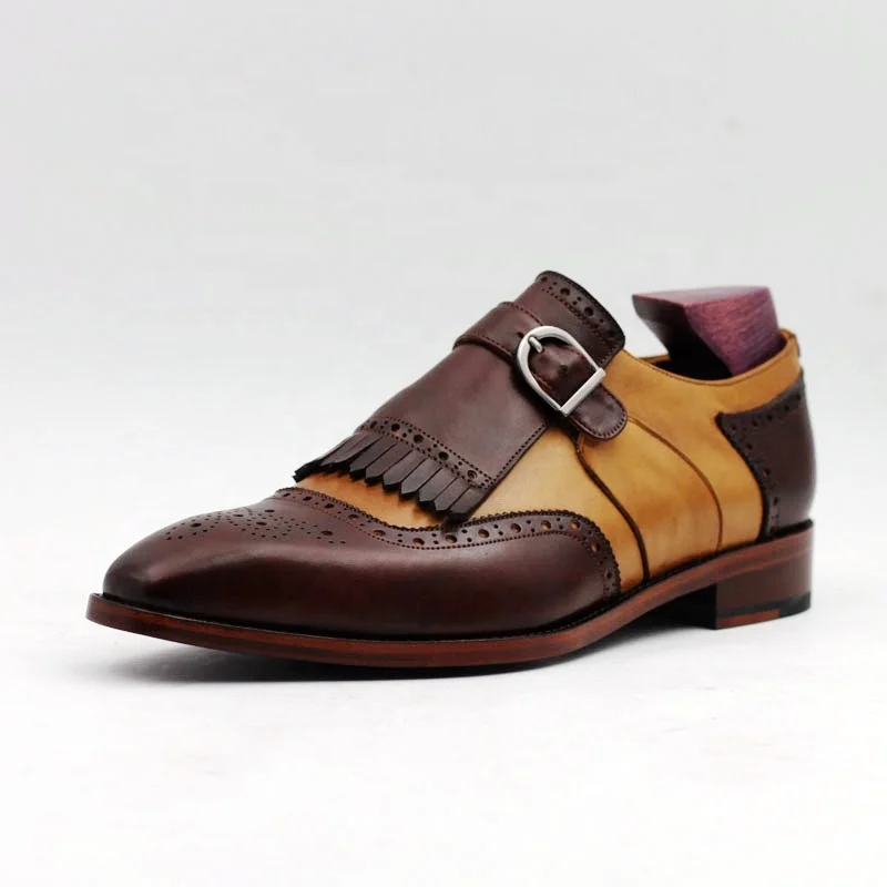 Cie Customized Handmade Monk Blake Stitched Brown Casual Pure Leather Shoes for Men