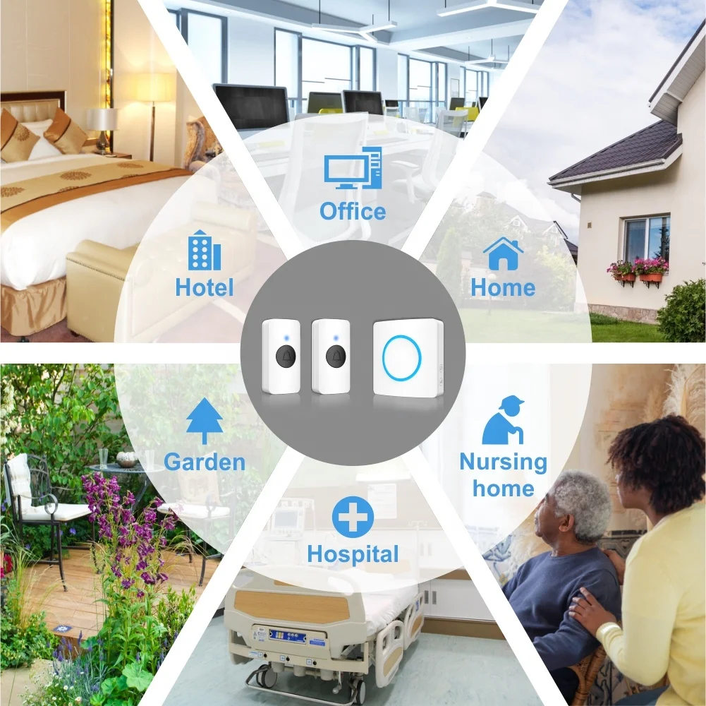 82 просты в установке умный дом водонепроницаемый беспроводной дверной звонок беспроводной сети переменного тока Кольцо Дверной звонок с двумя пульты дистанционного управления