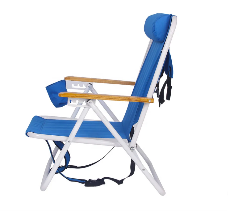 Compact Lightweight Aluminum Outdoor Picnic Folding Beach  Chair backpack with wood armrest