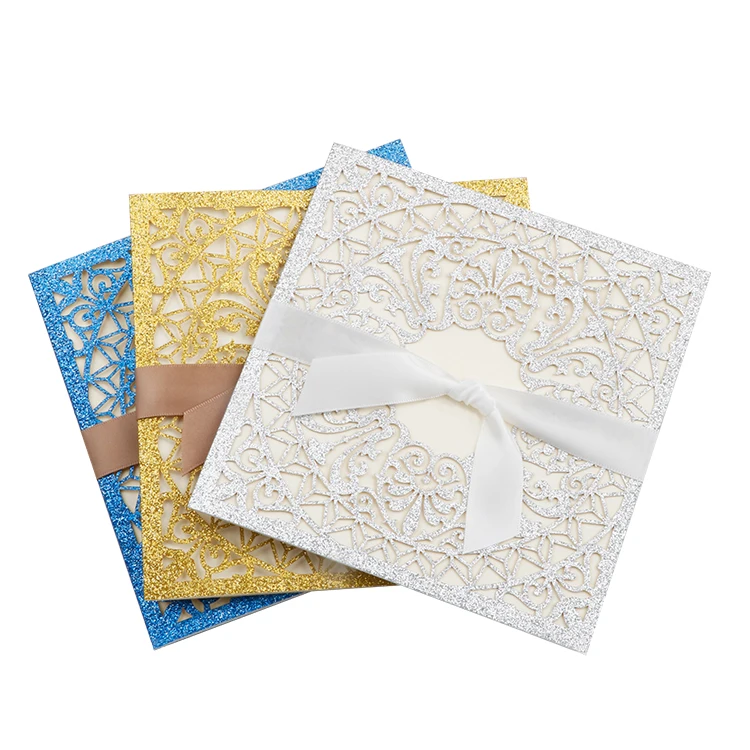 
Silver lace laser cut wedding invitation glitter insert suitable for sweet sixteen baby shower bridal shower birthday party 