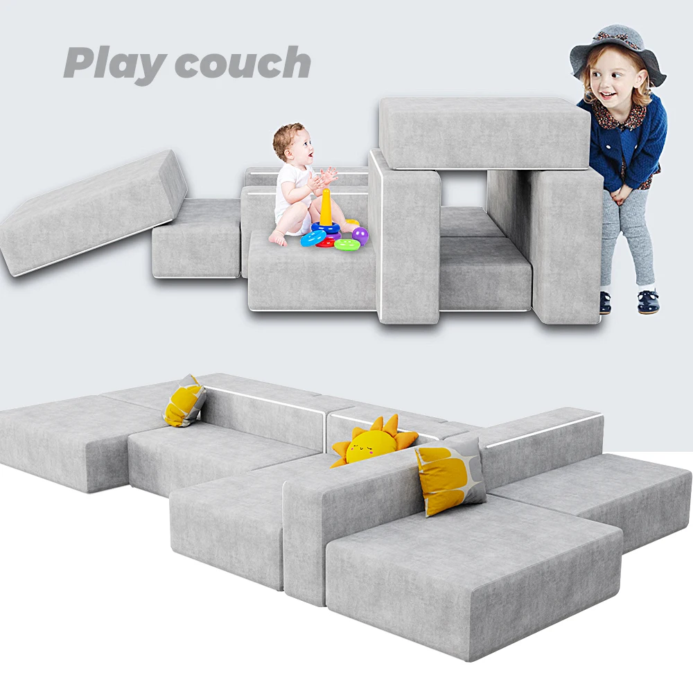 Newly Arrival 12-piece Set Foldable Children Playroom Mattress Kids Play Couch Home Furniture Folding Foam Sofa Couch
