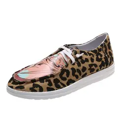 J&H 2022 cheetah striped print canvas trendy walking style shoes women slip on causal flat shoes big size loafers