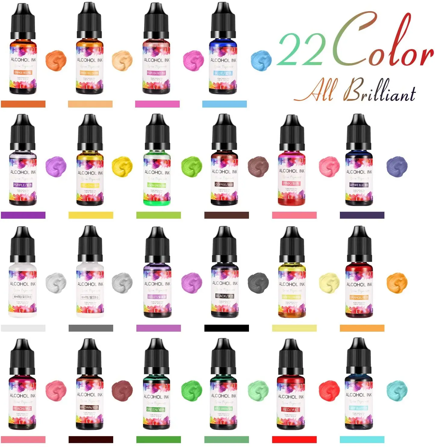 Alcohol Ink Set - High Concentrated Alcohol Inks - Versatile Alcohol Ink for Resin, Tumblers, Coasters Making (22 x 10ml/0.35oz)