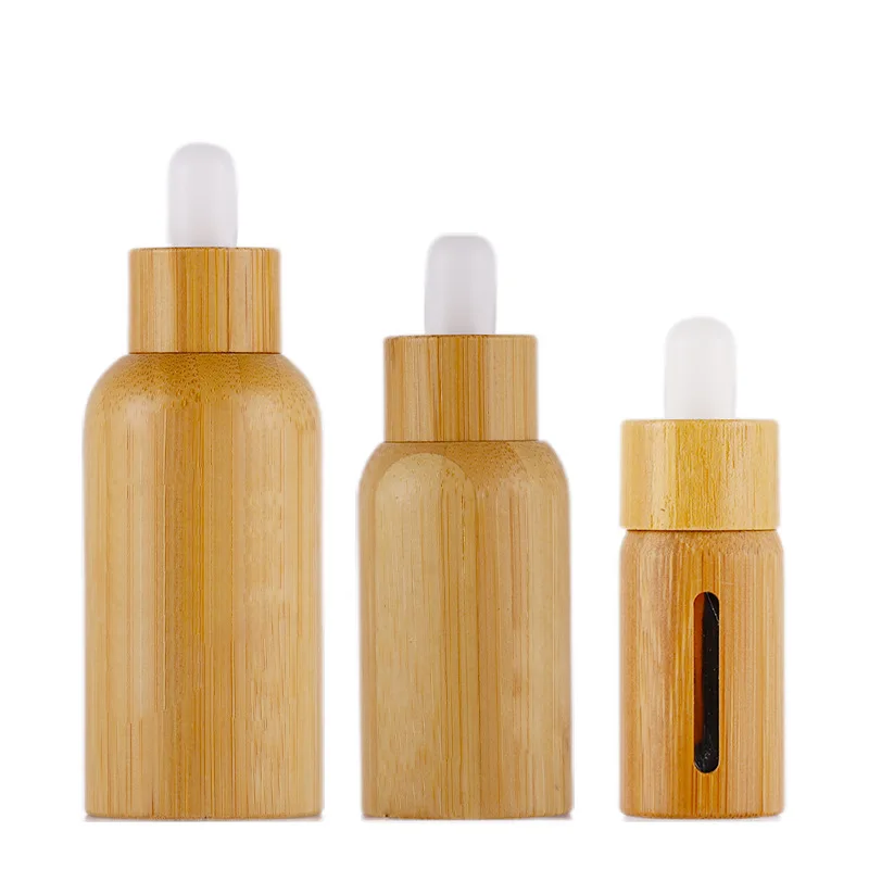 5ml-100ml all-inclusive bamboo and wood products cosmetic glass raw liquid bamboo shell dropper bottle