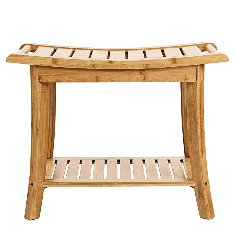 New Bamboo Bathroom Shower Bench Bathtub Shower Chair Spa Bath Organizer Seat Stool with Towel Shelf