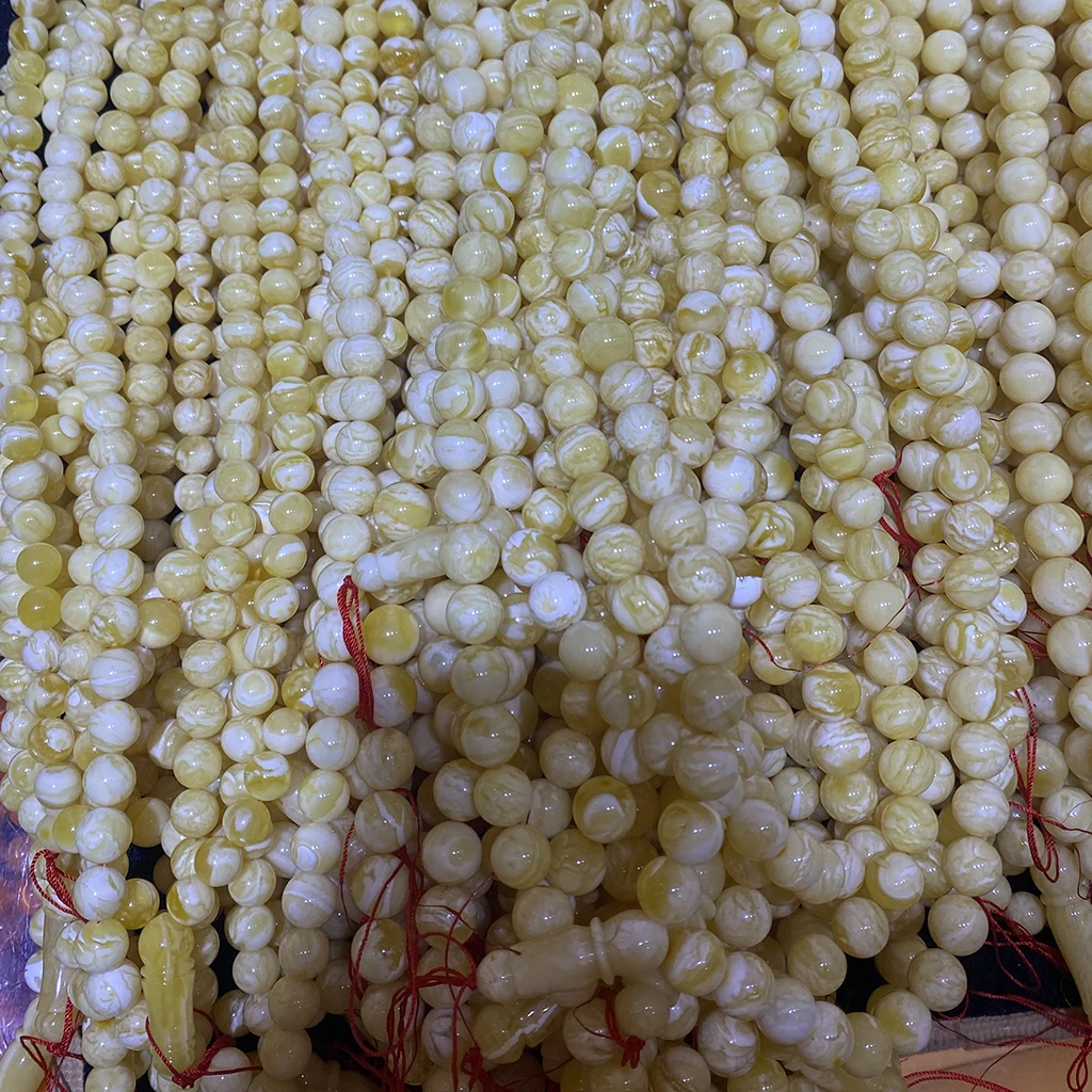 Amber jewelry natural Russian amber stone tiger skin round beads, 10-14mm white Muslim high-quality rosary beads teisbiha imams