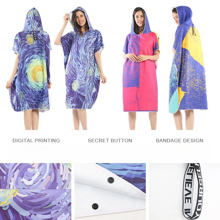 LISO Wholesale Custom Beach Towel Sublimating Printed Hooded Changing Robe Swimming Pool Change Beach Surf Poncho