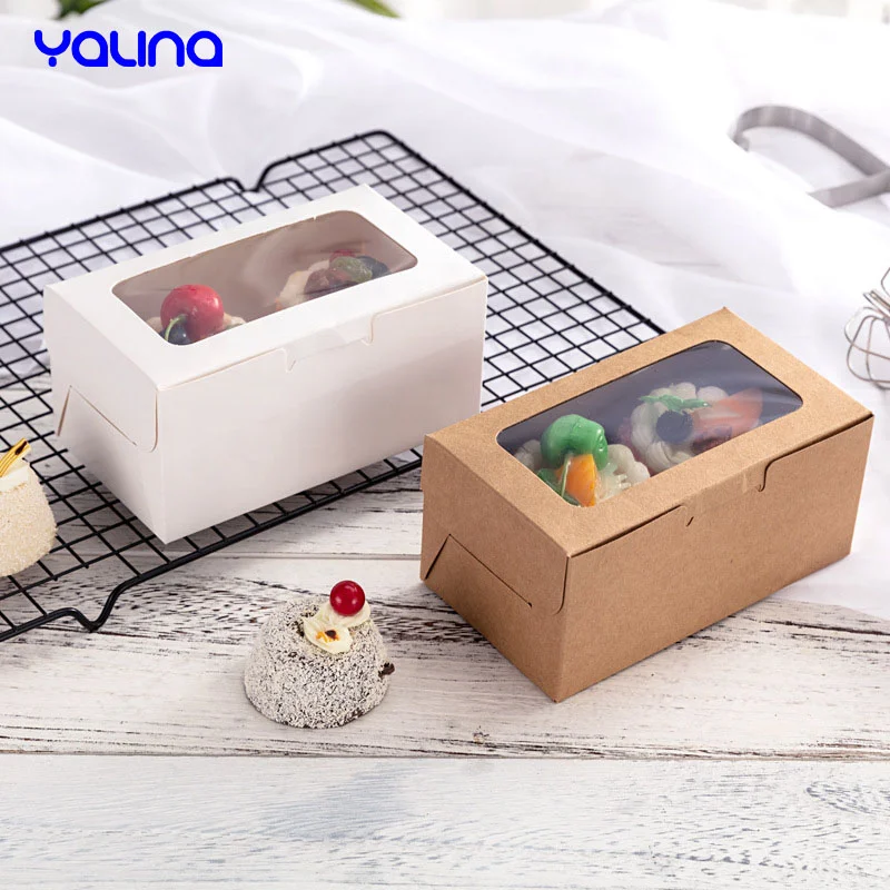 Custom logo kraft boxes with bowknot ribbon disposable packaging boxes food dessert cake boxes