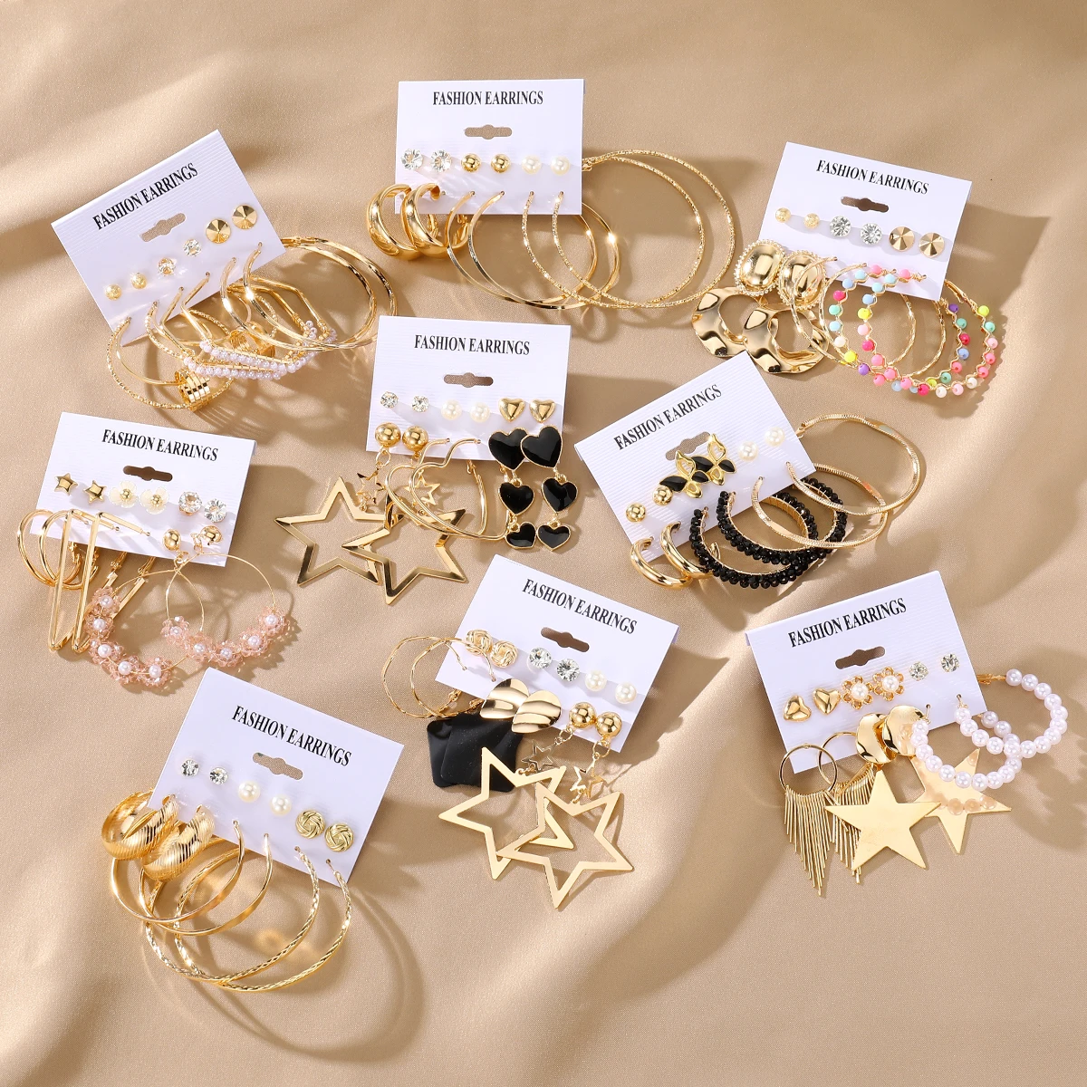Hot Sale Trendy Gold Star Hoop Earrings Set For Women Jewelry Party Gift Geometric Pearl Circle Drop oil Stud Earrings Set