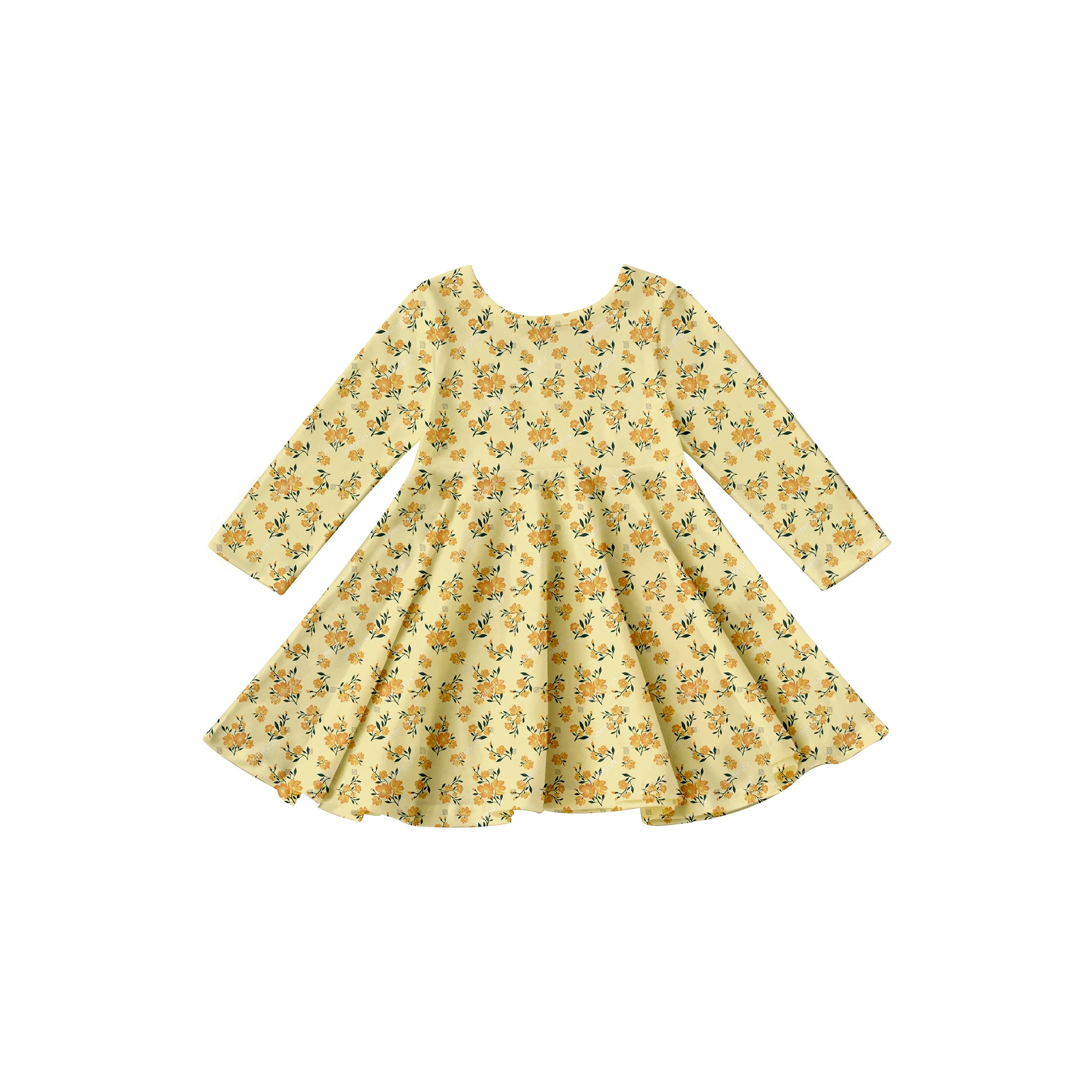 Girlymax fall 2022 floral flower pumpkin Plaid Orange Long Sleeve A-LIne Twirl Knee Length Baby Girls Dresses Kids Clothing